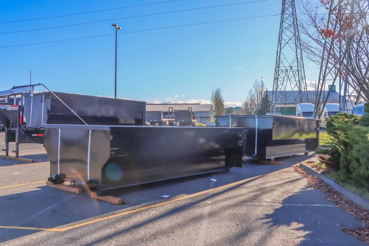 Roll-off dumpster ready for waste disposal at job site for 2 Yard Dumpster Rental in Duarte